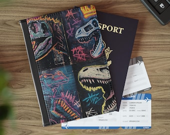 Funda para pasaporte con diseño de dinosaurios: funda colorida para pasaporte, accesorios de viaje, regalos de aventura, esencial para viajes con temática de dinosaurios.