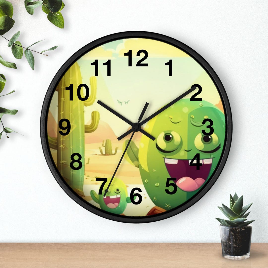 Sunny Cactus Life Wall Clock | Cute Desert Succulent Clock, House Decor ...
