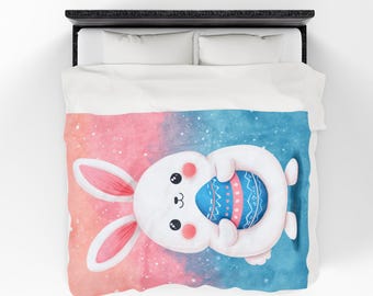 Decorated Kawaii Bunny Plush Blanket, Cute Bunny Blanket, Kids' Blanket, Cozy Nursery Decor, Spring Gift, Holiday Décor Gift Idea