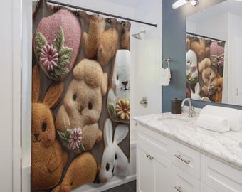 Douchegordijn met paaskoekjesmedley - schattig paasdecor, badkameraccessoires, vakantiecadeau, konijnenthema, lentesfeer, kerstcadeau