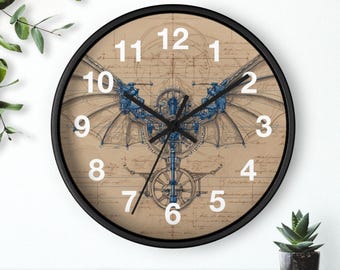 Reloj de pared Wings of Invention / Dirigible vintage, reloj de pared para cocina, un artículo imprescindible para el hogar, ideal para regalo de Navidad.