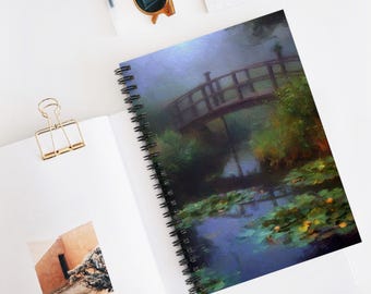 Bridge Over Lilies Spiral Notebook - Ruled Line, Journal, Writing Notepad, Art Gift, Student Supplies, Zen Inspiration, Daily Essential