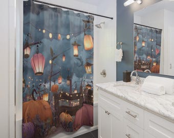 Twilight Pumpkin Patch Shower Curtain - Cozy Bathroom Decor for Fall Celebrations, Halloween Vibes, Seasonal Home Accents, Gift Ideas