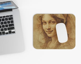 Timeless Lady Gaze Mouse Pad | Classical Art Drawing Desk Mat, Office Desk Accessories, Christmas Gift Idea, Desk Decor, Office Essential