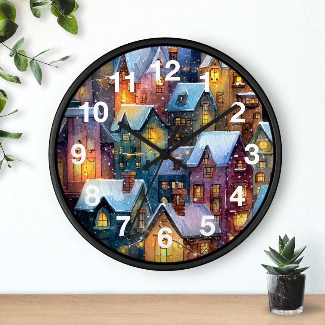 Snowy Cozy Village Wall Clock, Cozy Home Decor, Festive Holiday ...