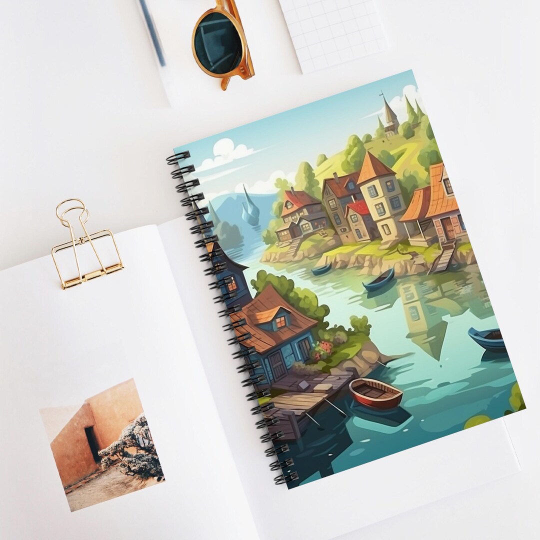 Cozy River Village Spiral Notebook | Ruled Line Journal, Artistic ...
