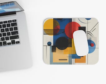 Geometric Color Dance Mouse Pad | Modern Bauhaus Shapes, Office Desk Accessories, Christmas Gift Idea, Desk Decor, Office Essential
