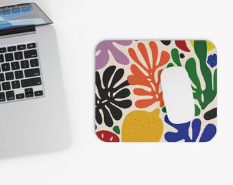 Textile Harmony Mouse Pad | Colorful Leaf Pattern, Office Desk Accessories, Christmas Gift Idea, Desk Decor, Office Essential
