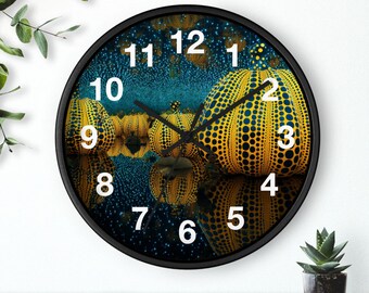 Pumpkins in Air Wall Clock | Polka Dot Gourds, Living Room Art Piece, Household Essential, Christmas Gift Idea, Fun Art Piece