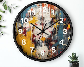 Reloj de pared Urban Paint Clash / Reloj de calavera grunge colorido, pieza de arte para sala de estar, reloj de pared para cocina, artículo imprescindible para el hogar, idea de regalo