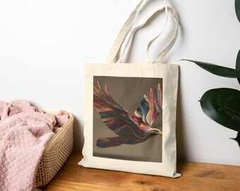 Ribbon-Winged Eagle Tote Bag, Bird Design, Eco-Friendly Shopping Bag, Gift for Nature Lovers, Reusable Grocery Bag, Boho Style Tote Bag