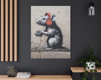 Spray-Painting Ratte Leinwand Kunst, Street Art Druck, Maus Wanddekor, Hip Hop Bürodekoration, einzigartiges Geschenk für Kunstliebhaber, Kunst Essential