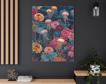 Jellyfish Bloom Canvas Art | Vibrant Home Decor, Gift for Ocean Lovers, Colorful Wall Art, Unique Gift for Her, Jellyfish Print Artwork
