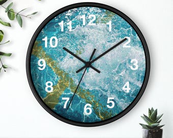 Splash in Sunlight Wall Clock | Blue Gold Resin Art Clock, Kitchen Wall Clock, Household Must Have, Christmas Gift Idea, Unique Timepiece
