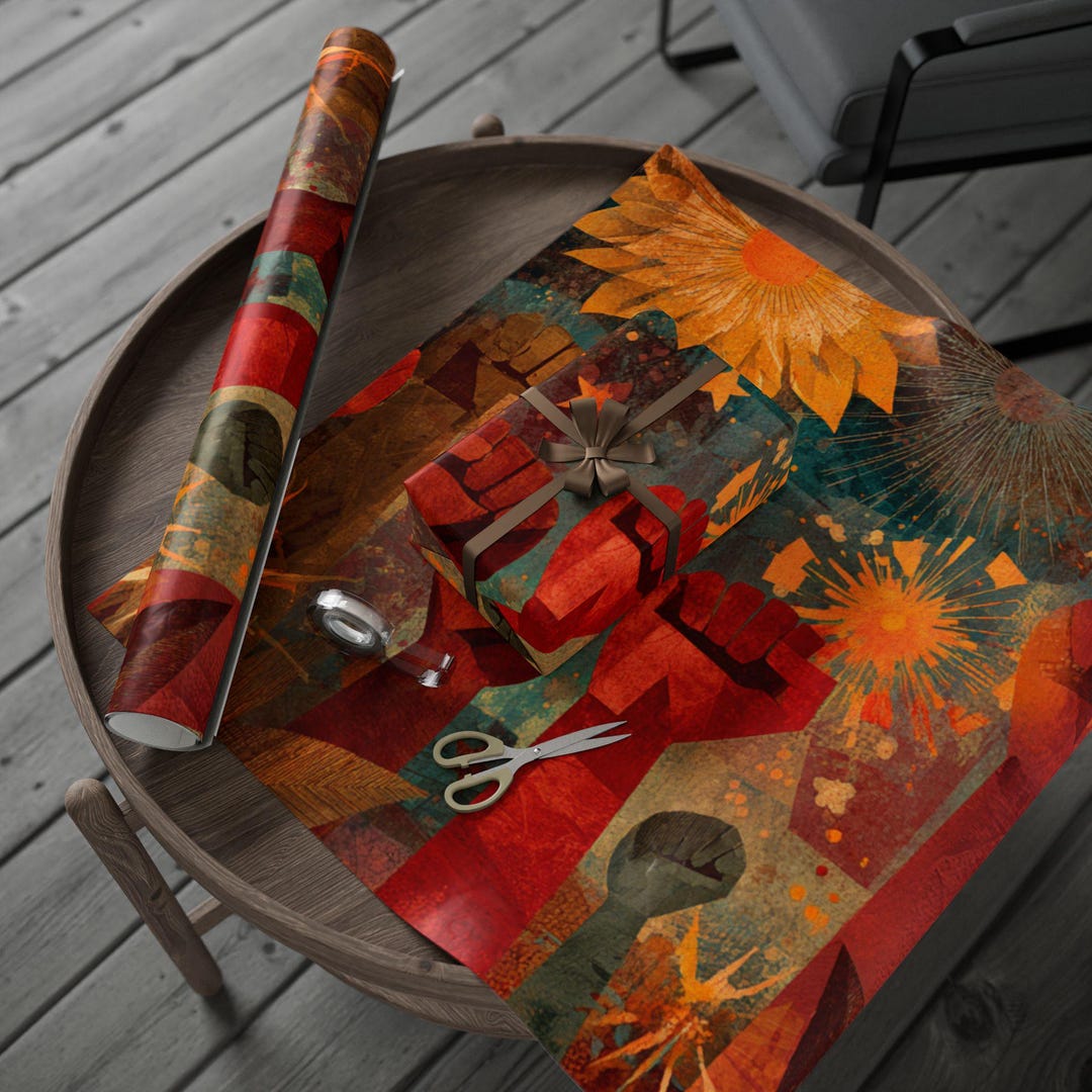 Fists & Fireworks Wrapping Paper | Bold Patriotic Celebration Paper ...