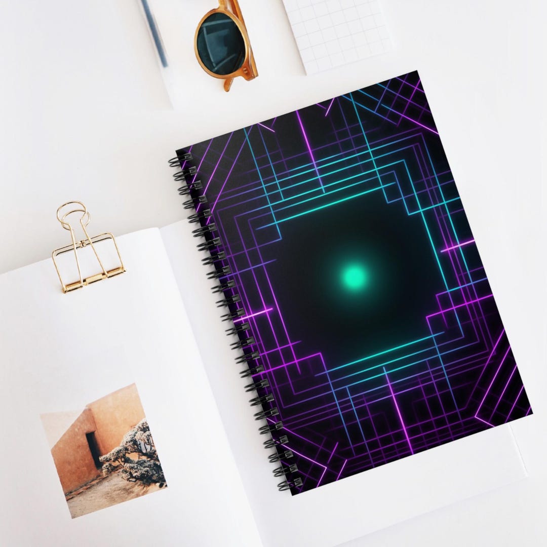 Cyber Grid Glow Spiral Notebook | Ruled Journal, Artistic Sketchbook ...