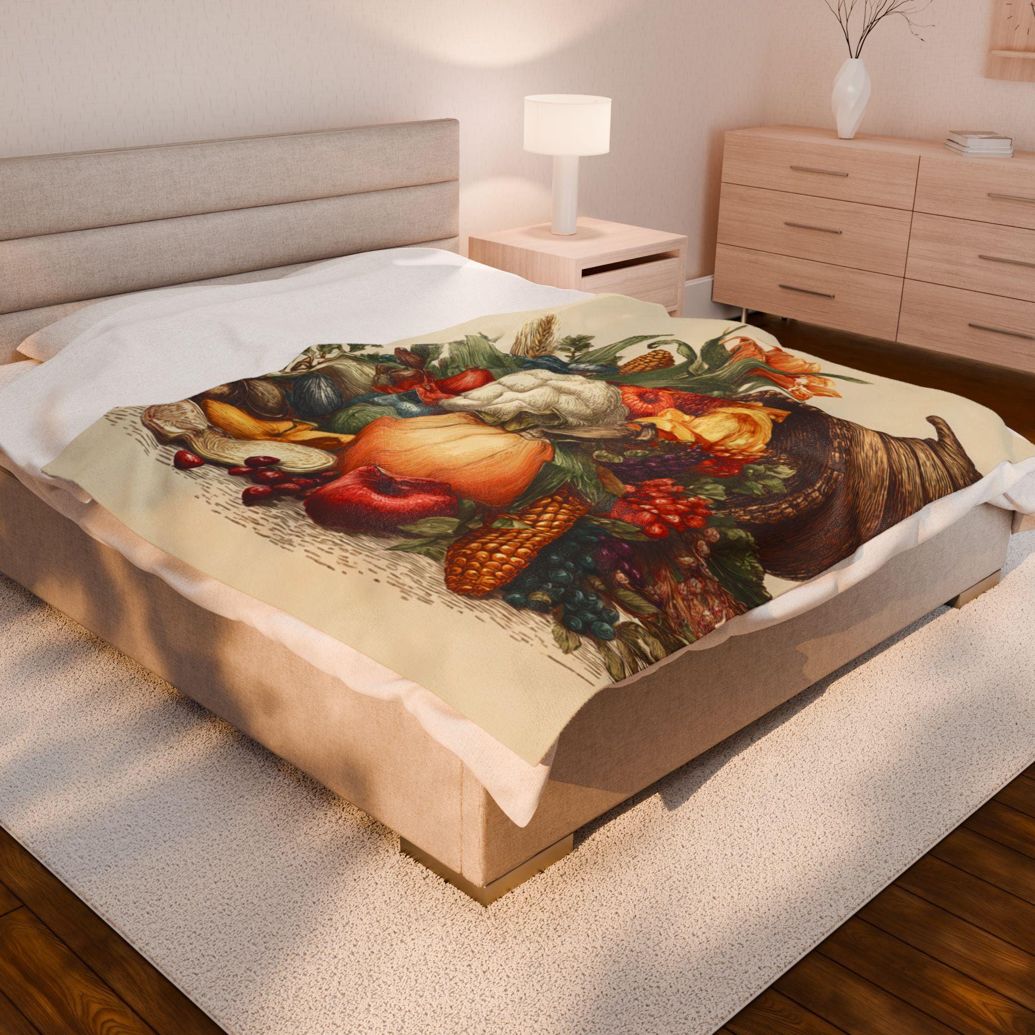 Abundant Cornucopia Plush Blanket, Cozy Throw Blanket, Home Decor
