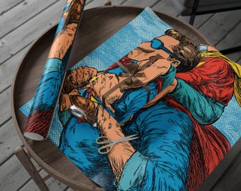 Superhero Dad Flight Wrapping Paper | Comic Book Gift Wrap Roll, Eco-Friendly Gift Wrap, Holiday Wrapping Paper, Christmas Essential