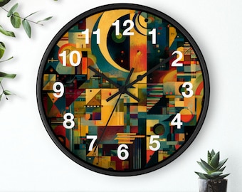 Reloj de pared con narrativa abstracta / Reloj de arte moderno iluminado por la luna, reloj de pared para cocina, un artículo imprescindible para el hogar, idea de regalo de Navidad, reloj único