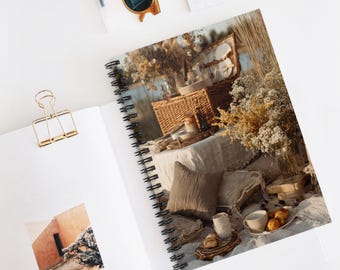 Spiralna notatka w stylu boho piknikowym – idealna do prowadzenia dziennika, szkicowania, prezent dla miłośników natury, dekoracja w stylu vintage, dziennik podróży