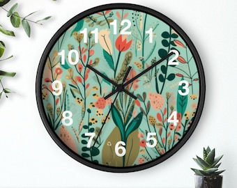Spring Garden Greens Wall Clock | Botanical Illustration, House Decor, Kitchen Wall Clock, Household Must Have, Christmas Gift Idea