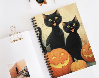 Vintage Halloween-briefkaart spiraal notitieboek - perfect voor notities, journaling, schrijven, geschenken, herfstdecor, pompoenliefhebbers, school essentieel