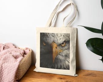 Eagle Close-Up Tote Bag, Eco-Friendly Shopper, Bird Lover Gift, Reusable Grocery Bag, Fashionable Beach Bag, Wildlife Tote, Daily Essential