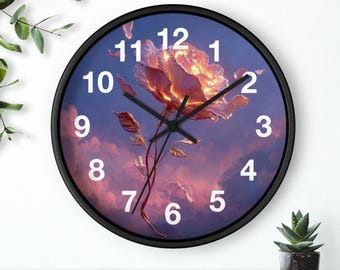 Skyborn Rose Bloom Wall Clock | Floral Night Sky Clock, Romantic Decor, Living Room Art Piece, Household Essential, Christmas Gift Idea