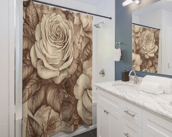 Sepia Rose Studies Shower Curtain | Vintage Botanical Bathroom Decor, Gift for Couples, Home Accessories, Cozy Vibes, Christmas Gift Idea