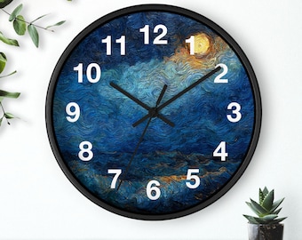 Night Over Waves Wall Clock | Coastal Moonlit Ocean Art Clock, Living Room Art Piece, Kitchen Wall Clock, Household Must Have, Gift Idea