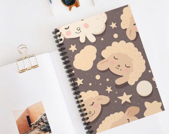 Sleepy Moon Dreams Spiral Notebook | Ruled Journal, Artistic Sketchbook, Christmas Gift Idea, School Supplies, Creative Writing