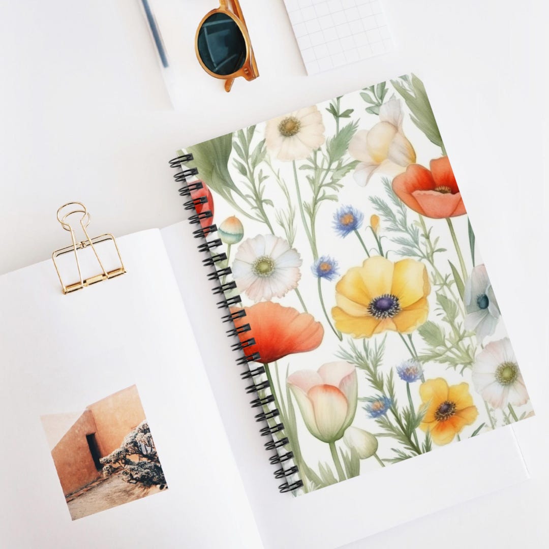 Spring Meadow Bloom Spiral Notebook, Ruled Line | Floral Artistic ...