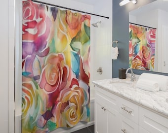 Abstract Petal Strokes Shower Curtain | Colorful Bloom Bathroom Decor, Gift for Couples, Home Accessories, Cozy Vibes, Christmas Gift Idea