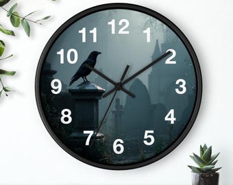 Gothic Graveyard Scene Wall Clock, Vintage Decor, Home and Garden, Unique Gift, Halloween Decoration, Dark Aesthetic Essential