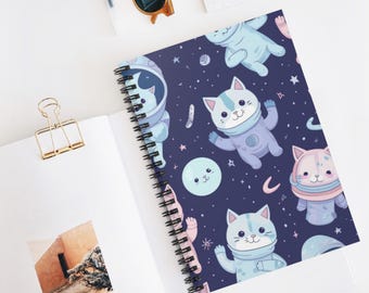 Space Kitten Float Spiral Notebook | Ruled Journal, Artistic Sketchbook, Christmas Gift Idea, School Supplies, Creative Writing