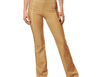 Tan Floral Flare Leggings | Minimalist Design