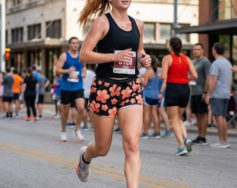 Black and Coral Floral Running Shorts