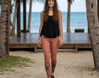 Legging mandala tortue de mer | Legging de yoga corail