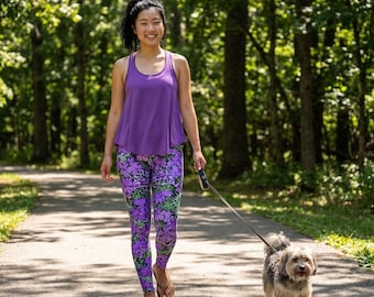 Purple Floral High Waisted Yoga Leggings