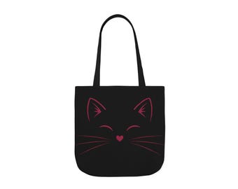 Canvas Tote Bag | Pink Neon Cat Face Design