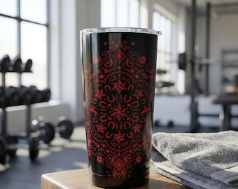 Red Bandana Print Tumbler 20oz | Black Stainless Travel Cup