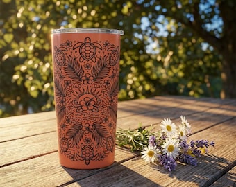 Gobelet mandala tortue de mer 20 oz | Motif nautique floral corail
