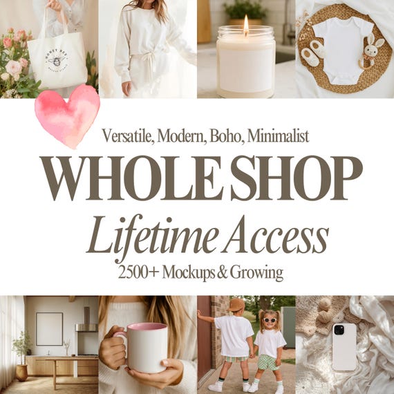 Whole Shop Bundle, Print On Demand Mockups Bundle, Boho Minimalist Style, Canva, Photoshop, Photopea