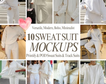 White Sweatsuit Mockup Bundle: Boho Style POD Mockups (Digital Download)