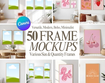 50 Canva Frame Mockups: Boho Modern Wall Art (Digital Download)
