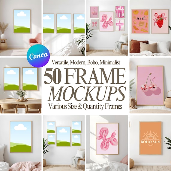50 Canva Frame Mockups: Boho Modern Wall Art (Digital Download)