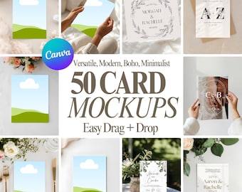 50 Canva Card Mockups: Modern, Boho, Minimalist (Drag & Drop)