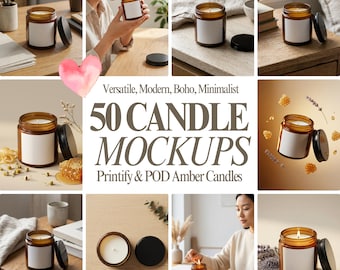 50 maquetas de velas en frascos de ámbar / Fotos de productos minimalistas de estilo bohemio (descarga digital)
