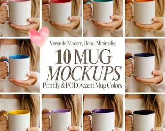 Trendiges Akzent-Tassen-Bundle: Boho-inspirierte Mockups in Gelb, Pink, Lila, Blau und mehr