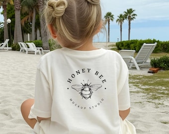 Beach Kids T-Shirt Mockup: Back View, POD Ready (Square PNG)